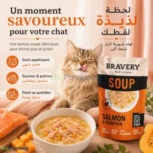 Bravery Soup Saumon & Potiron pour Chat – Soupe Premium Naturelle Sans Céréales, Monoprotéine et Hypoallergénique